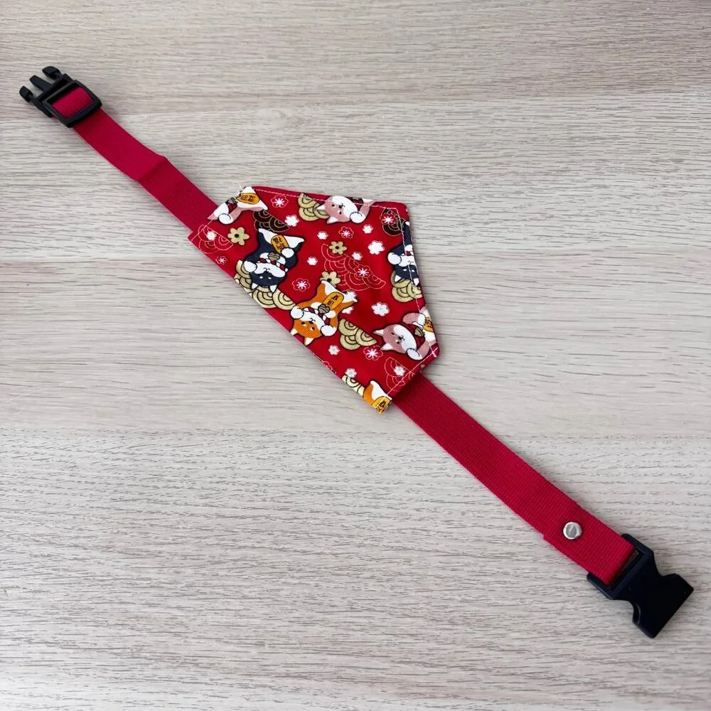 Japanese Fortune Dog Bandana Collar Adjustable Pet Bandana Red Size M